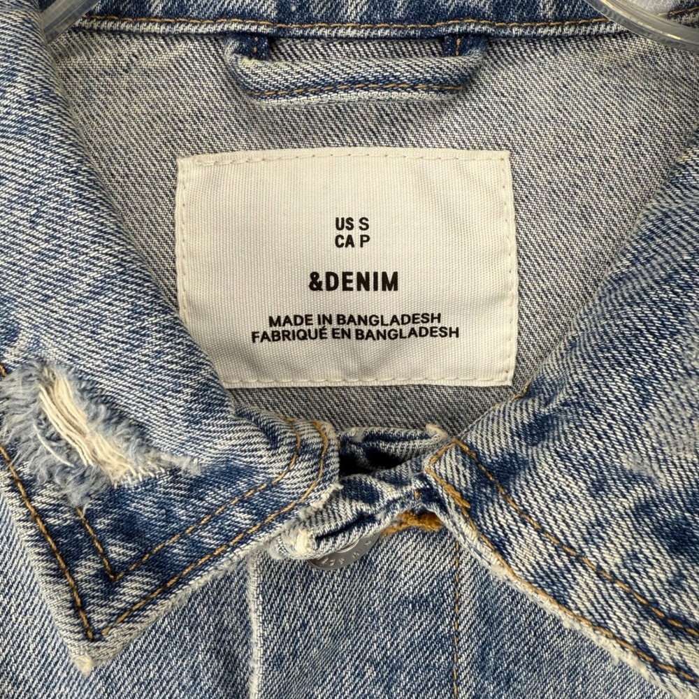H&M &Denim Womens Light Wash Distressed Cropped Jean Jacket Blue Small Bikercore - Picture 5 of 16